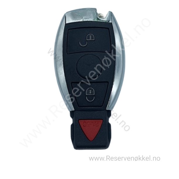S111sMB364 -  Mercedes Nkkelskall 3 knapper.rd panic knapp (Batteri lokk bak)